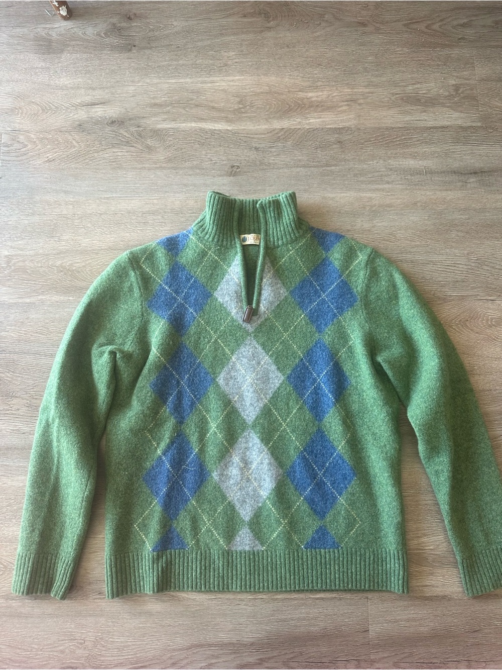 J. Crew Green Argyle Half-Zip Sweater